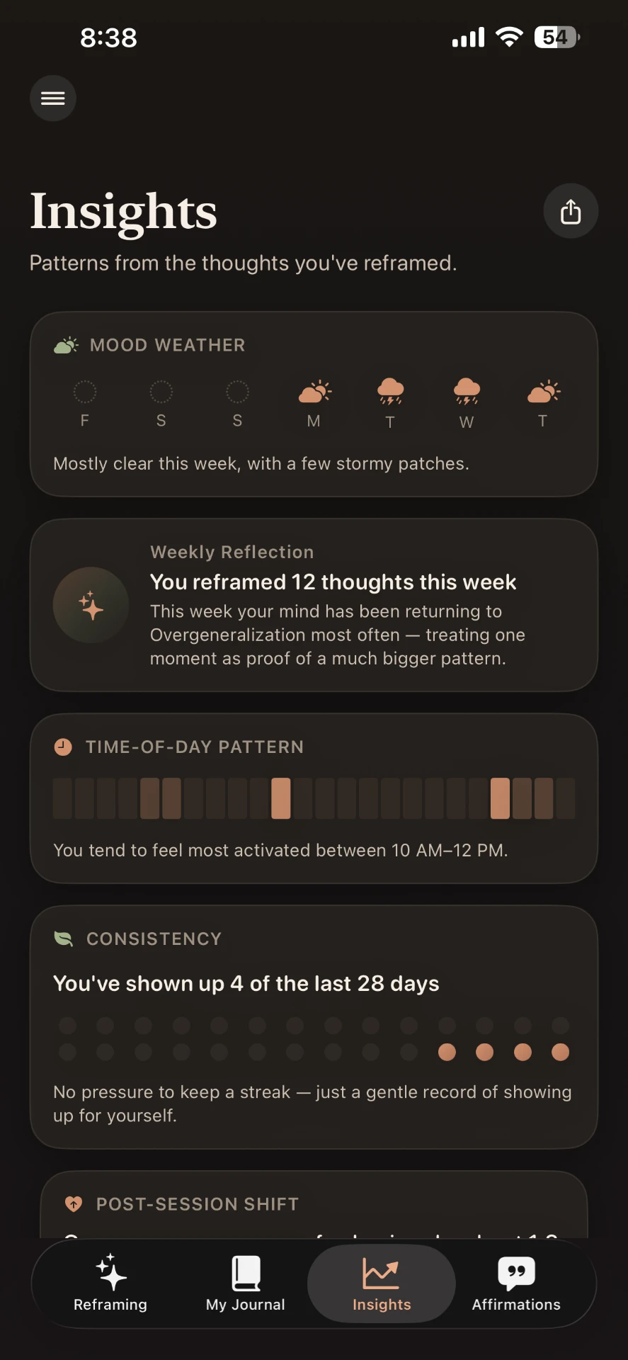 Reframer insights screen