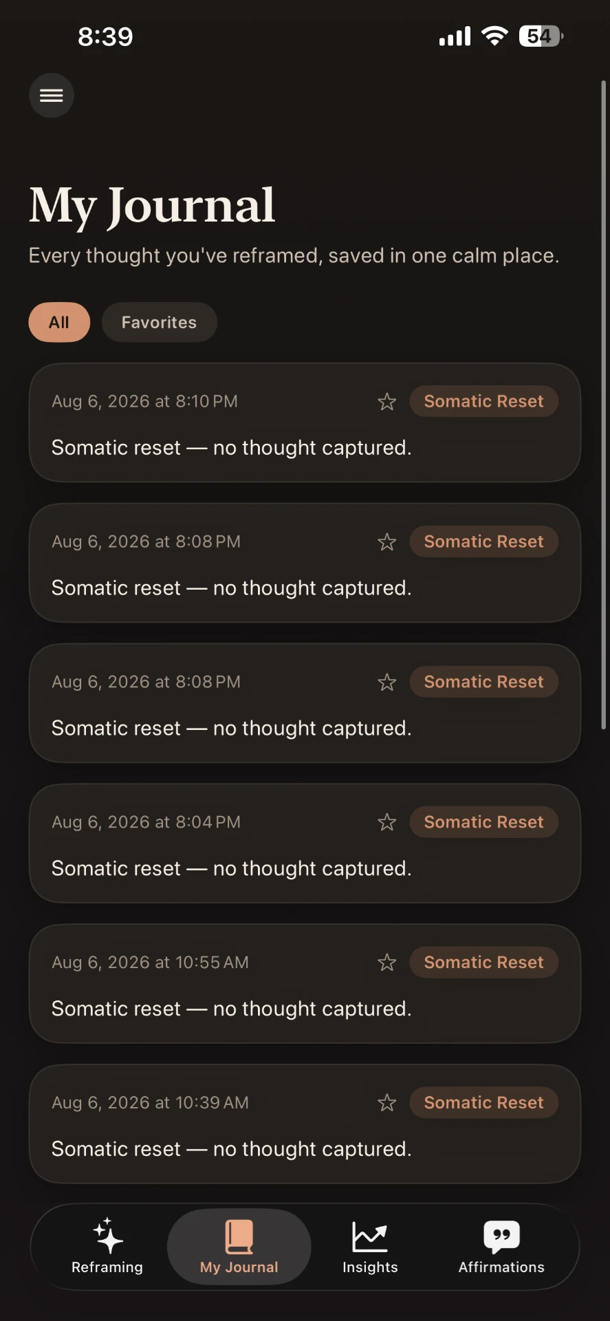 Reframer journal list screen