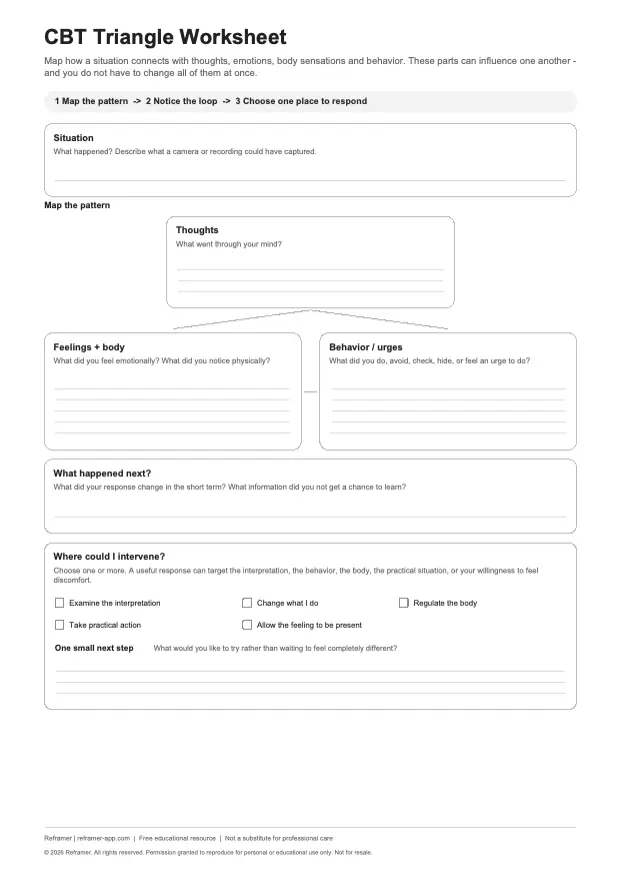 Preview of Reframer CBT Triangle Worksheet worksheet
